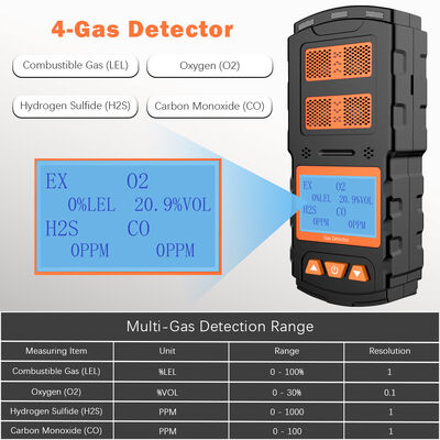 Ein guter Preis. Handheld 4-Gas-Detektor EX CO O2 H2S Mehrgas-Monitor LCD-Display Explosionsgeschützt Ton- und Vibrationsalarm Großhandel Online