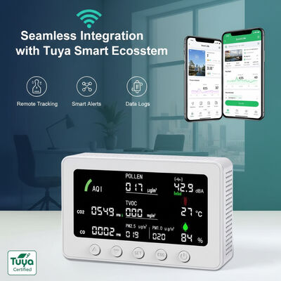 CE FCC Zertifizierter OEM ODM Smart Tuya 10-in-1 IAQ-Detektor PM1.0/PM2.5/CO2/CO/TVOC/Pollen/AQI-Monitor mit RS485